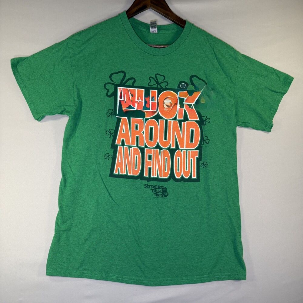 Vintage Y2K St. Patrick's Day Luck of the Irish F Around And Find Out T-Shirt L